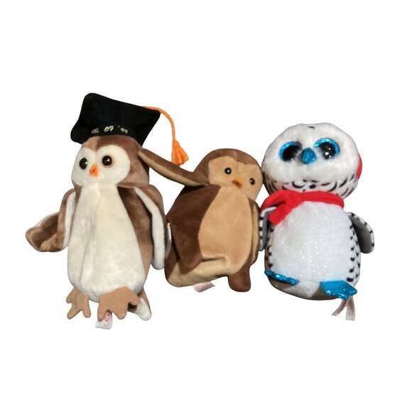 Penguin Ty Beanie Baby Plush Lot 2 Vtg-1995/1998 Plus1 Modern 2018 Nestor Owl - Picture 1 of 14
